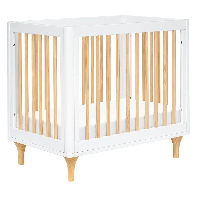 Combined 1 Convertible Mini Crib and Double Bed with White and Natural Toddler Bed Conversion Kit