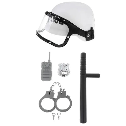 5Pcs/set Toys - Kids Dress Up Role play set Riot Cop Helmet, Badge, spontoon, Cuffs, and Costume Set