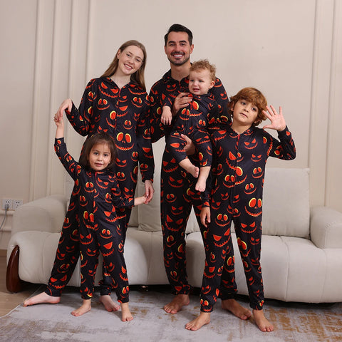 Hot Halloween One-Piece Pajamas Skeleton Pumpkin Print Family Matching Outfits Holiday Mother Kids Clothes Cute Baby Clothes