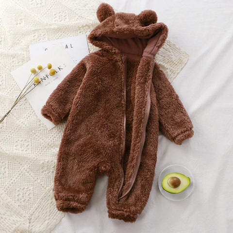 Winter Baby Clothes Cute Cartoon Bear Baby Rompers Pajamas Cotton Infant Boy Girls Animal Costume Zipper Jumpsuit 0-24 Months