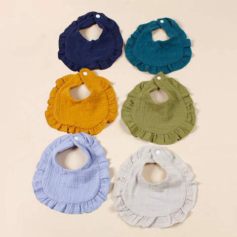 Hot Sale Children Bib Set Cotton Muslin Toddler Baby Comfort Saliva  Color Dorp Shape Towel Solid With Button Kid Bibs