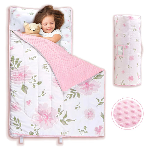 Nap Mats for Preschool Slumber Bags for Boys Girls Toddler Bedding Sleeping with Removable Pillow and Fleece Blanket Cartoon