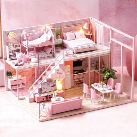 Doll House Kit 3D Wooden Mini DollHouse Assembly Building with Furniture Kit Toys Children's Birthday Gift 3D Puzzle Handmade