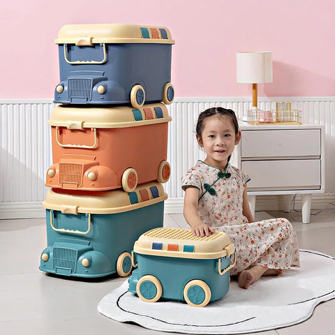 Building Block Storage Box Baby Clothes Sorting Box with Pulleys Cute Cartoon Snacks Container Toy Organizer Boite De Rangement