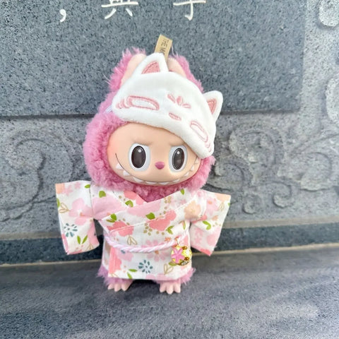 For 15/17cm Labubu Doll Summer Fresh Style Japan Kimono Set Gentle Light Color Clothes Doll Accessories