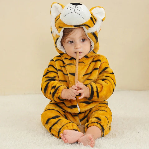 MICHLEY Carniva Baby Rompers Winter Clothes Flannel Hooded Bodysuits Pajamas Animals Overall Jumpsuit For Girls BoysK ids