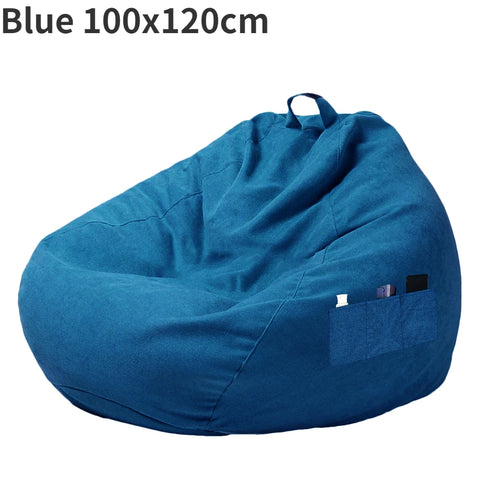 Lazy Sofa Cover With Three Side Pockets Chair Covers Without Filler Lazy Seat Bag Cover Pouf Couch Tatami Living Room Beanbags