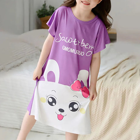 Cute Kids Pajamas Sleep Dresses for Children Girls Short Sleeve Cartoon Nightgowns Stylish and Friendly Sleepwear for Summer