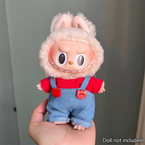 17cm Mini Plush Doll'S Clothes Outfit Accessories For Korea Kpop Labubu Idol Sitting Party V1 V2 Autumn onesie hat set Clothing
