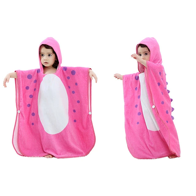 MICHLEY Cartoon Dinosaur Baby Bath Towel Cotton Hooded Beach Towel Shower Infant Soft Bathrobe Shower Unisex For Kids Girls Boys