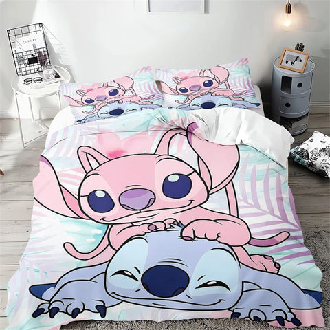 2/3 Pcs Lilo and Stitch Duvet Cover Bedding Set Gift Boy Girl Adult Single Double Queen Size One Quilt Cover Two Pillowcases
