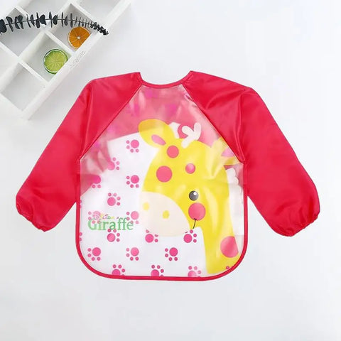 Baby Bibs Cute Colorful Cartoon Waterproof Bib Infant Eating Children Drawing Long Sleeve Pocket Apron Self Feeding Baby 0-3Y