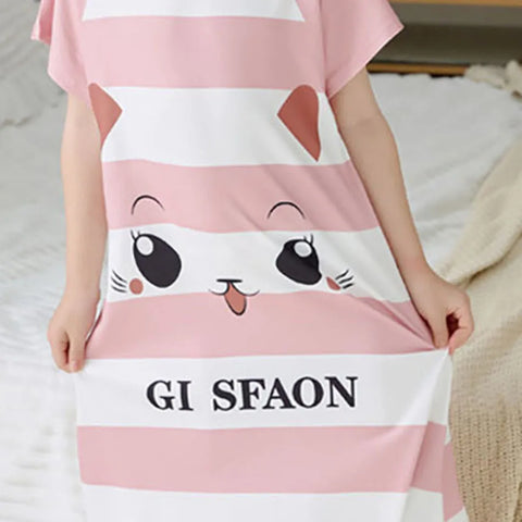 Cute Kids Pajamas Sleep Dresses for Children Girls Short Sleeve Cartoon Nightgowns Stylish and Friendly Sleepwear for Summer