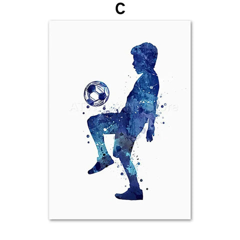 Soccer Player Watercolor Art Posters And Prints Jersey Custom Name Kids Football Canvas Painting Wall Pictures Boys Room Decor