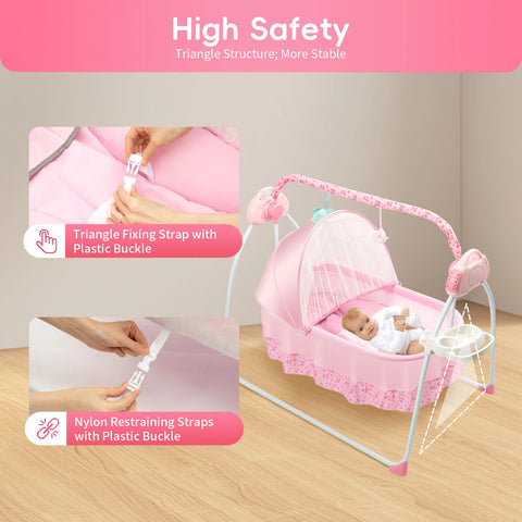 Electric Baby Cradle Swing, Foldable Bluetooth Baby Crib Cradle with Remote Control & Music, Auto-Swing Cradle Crib