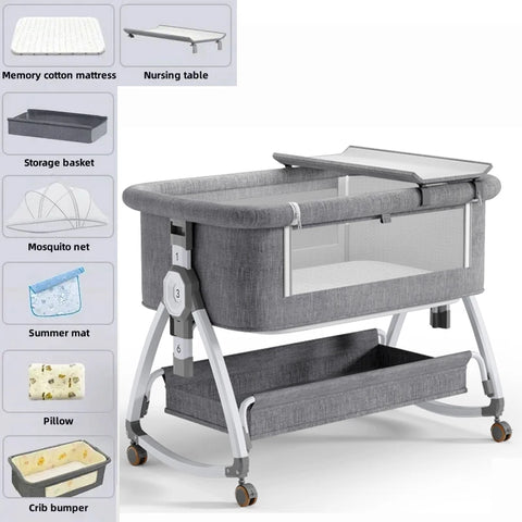 Baby Bedside Crib with Diaper Table height adjustment splicing bed baby bassinet Newborn bb bed with matress