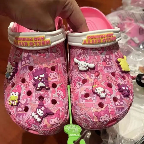 New Sandals Children Kuromi Sanrio Hello Kitty Kids Melody Cinnamoroll Crocs Cute Girls Slippers Non-Slip Beach Shoes Kid Gift