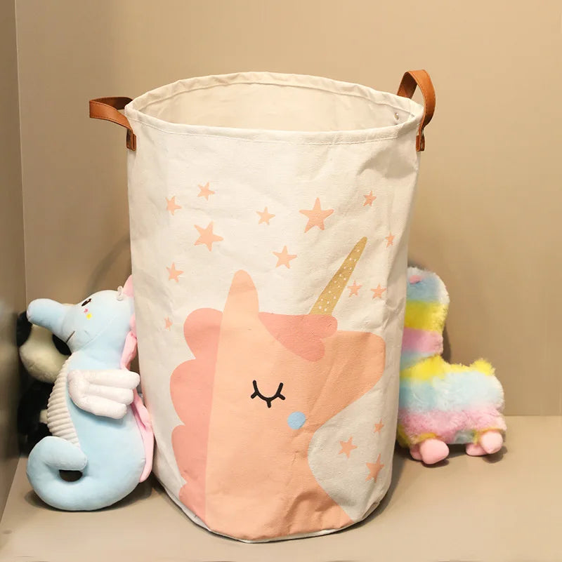 Large Capacity Baby Items Basket Diaper Caddy Organizer Folding Cartoon Printed Dirty Clothes Bucket Toy Storage Basket