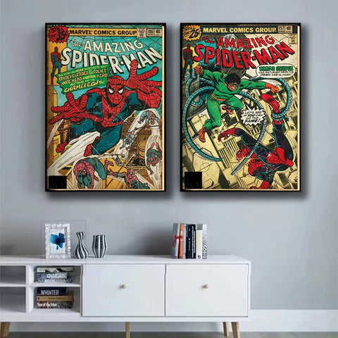 Retro Marvel Super Hero Decorative Painting Anime Spider Man Art Poster American Film Mural Home Childrens Room Wall Decor Print