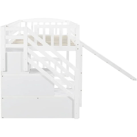 Bunk Beds.Twin Loft Bed with Slide for Kids, Wood Slide Loft Bed with Stairs and Built-in Ladder, No Box Spring Needed