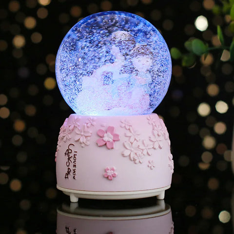 Glow Light Crystall Snow Globe Ball Music Box Couples Wife Girl Birthday Wedding Valentine's Day Gift Lovers Ornament