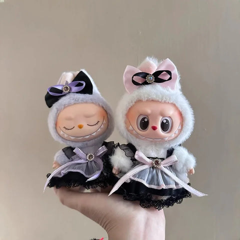 17cm Labubu Plush Pendant Korean Kpop Labubu Idol Clothing Accessories Princess Style Bow Dress Cartoon Cute Idol Outfitset Gift