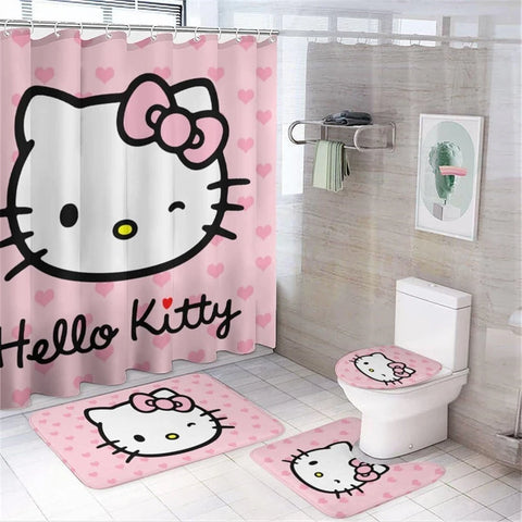 Hello Kitty Shower Curtain Set Anti-Slip Carpet Waterproof Toilet Mat Bathroom Accessories Bathroom Mat Waterproof Set