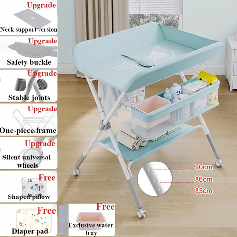 Portable Baby Changing Table for Nursery Height Adjustable Foldable Diaper Table with Swivel Wheels Drying Rack Large Storage