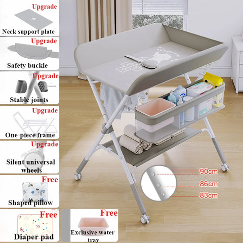 Portable Baby Changing Table for Nursery Height Adjustable Foldable Diaper Table with Swivel Wheels Drying Rack Large Storage