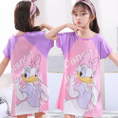 New Children's Nightdress Anna Elsa Dress Girls Clothes Minnie Cartoon Pajamas Girl Nightgown ShortSleeve Kids nighty Dress