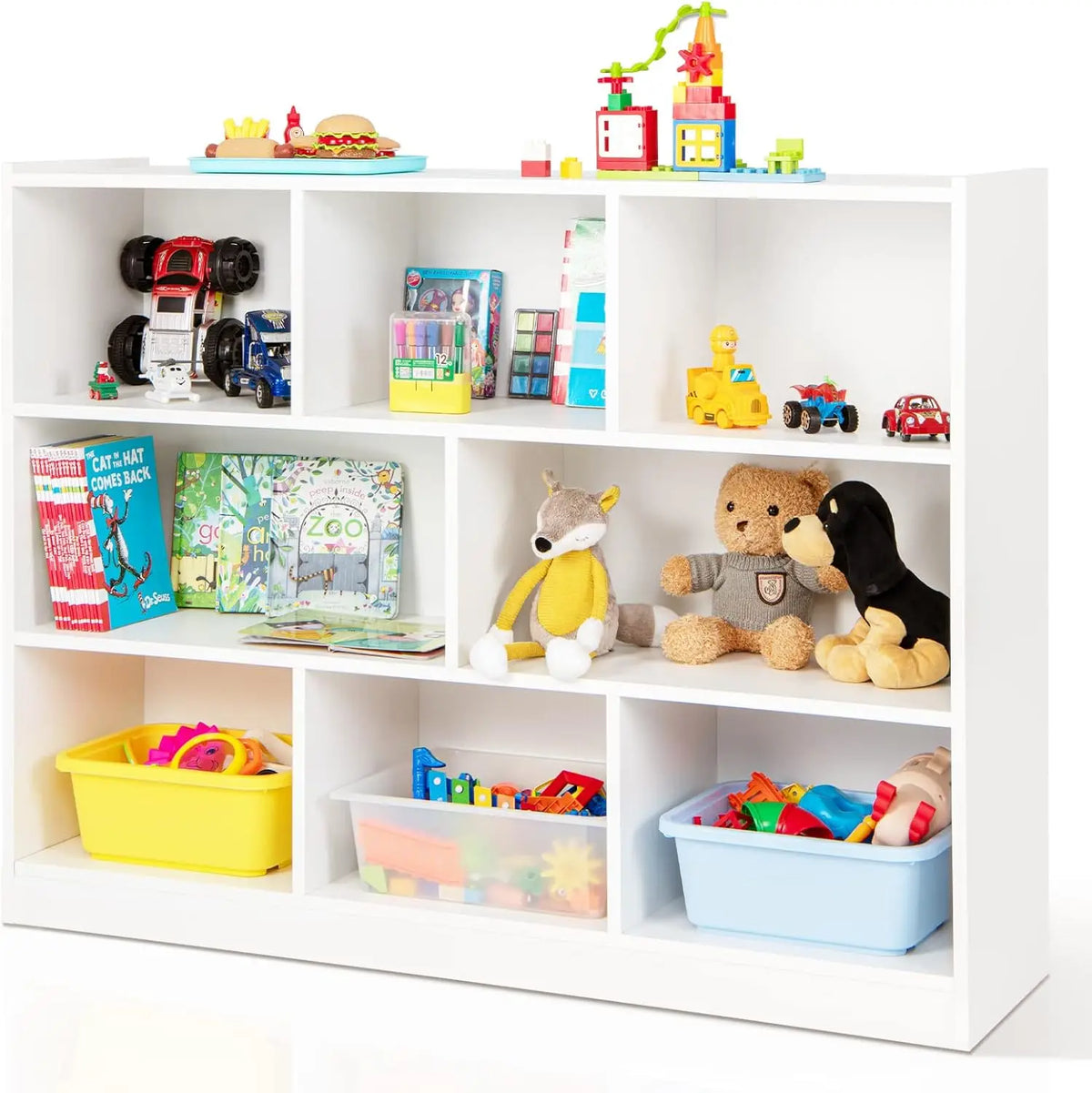 Kids Toy Organizers and Storage, Wooden Tier Bookshelf with Compartment Cubes to Organize Books, Toys, Home Furniture