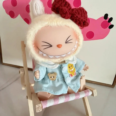 Cute Labubu Doll Chair Mobile Phone Holder & Summer Swimsuit Dress with Slippers Doll Shirt Sea Beach Style