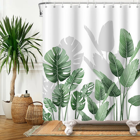 Green Plant Leaf Vines Flowers Shower Curtain Print Modern Nordic Minimalist Polyster Home Decor Bathroom Curtain with Hooks