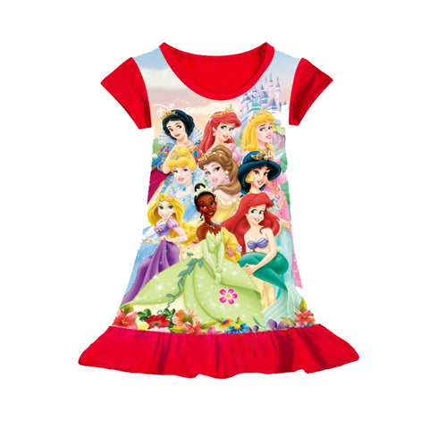 Mermaid Anna Elsa Dress Girls Nightdress Clothes Cartoon Pajamas Children's Clothing ShortSleeve Pajamas Dress Kids Family Wear