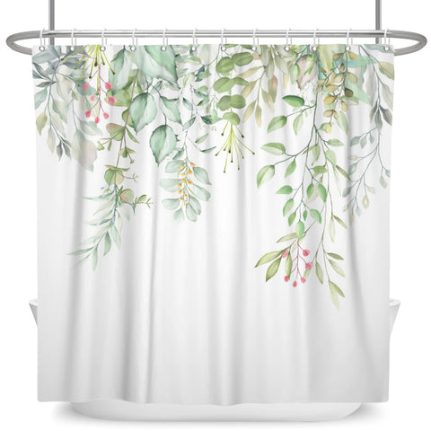 Green Plant Leaf Vines Flowers Shower Curtain Print Modern Nordic Minimalist Polyster Home Decor Bathroom Curtain with Hooks