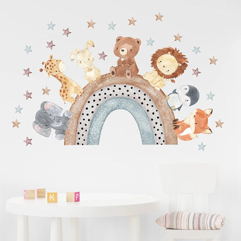 2PC Cartoon Cute Africa Animals Wall Stickers Elephant Giraffe Bear Fox Kids Room Kindergarten Home Decoration