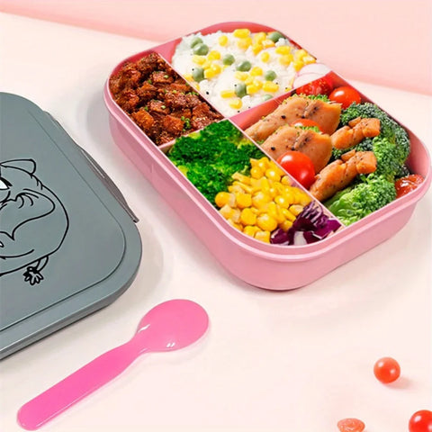 Cartoon Elephant Pattern Kids Lunch Box With Water Bottle Sets Food Grade PP Bento Box Safe Portable Lunch Box