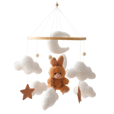 Wooden Crib Mobile Baby Bed Bell Rattle Toy Soft Felt Cartoon Bear Mobile Hanging Newborn Music Box Bed Bell Hanging Bracket Toy