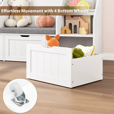 55.1’’ Kids Bookshelf with Reading Nook, Toy Storage Organizer with Seat Cushion and 3 Movable Drawers, Kids Reading Nook