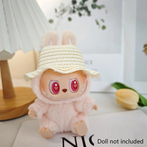 For Sitting Party Labubu Hat Open Top Straw Hat Woven Hat Labubu outfit Accessories