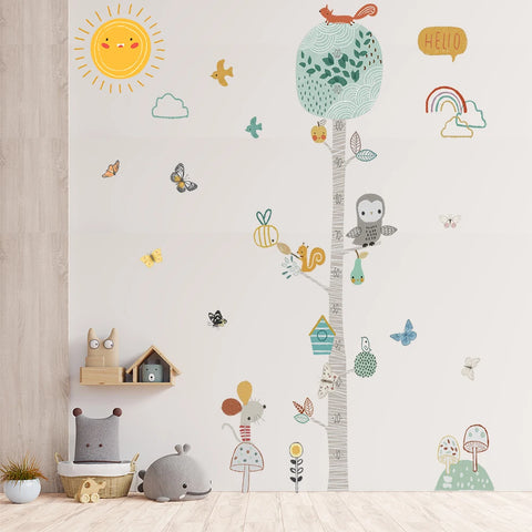 Cartoon Animals Height Measure Wall Sticker Unicorn Dinosaur Wallpaper For Kids Room Nursery Child Growth Ruler Growth Chart