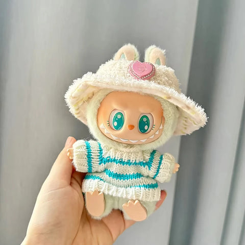 For 17cm labubu doll outfit clothes bear label hat love sweater set Cute Decoration Little Clothes