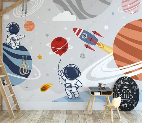 beibehang Customized modern cartoon space planet rocket flying saucer astronaut children's room bedroom background wallpaper