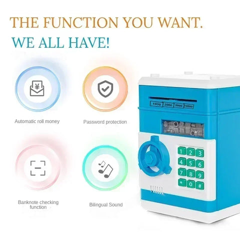 Electronic Piggy Bank Automatic Mini Safe Coins Cash Saving Money Box Password Counter Code Key Lock Coin Bank ATM Child Gift