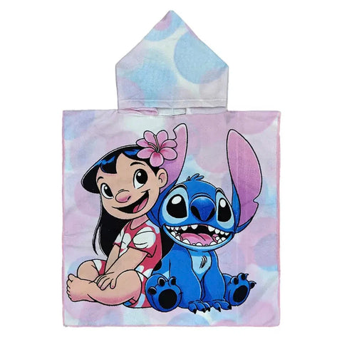 Baby Stitch Bath Towel Children Hooded Cape Cloak Boy Girl Cartoon Swimming Beach Towel Toddler Robes Lilo & Stitch Bathrobes