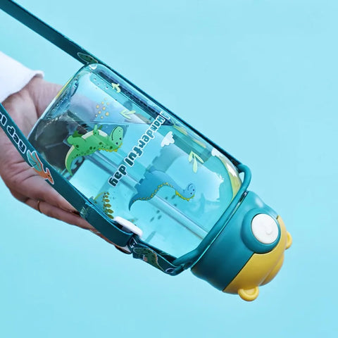 400-650ML Kids Cartoon Water Bottles Leakproof Water Sippy Cup with Straw and Strap Portable Drinking Bottle for Childre