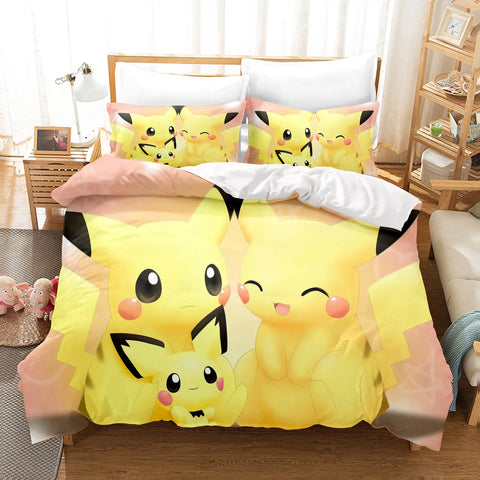 Pokémon Bedding Set  3D Children'S Bedding Set 3-Piece 1 Quilt Duvet Cover King Size Twin Covers Children Printed 100% Polyester