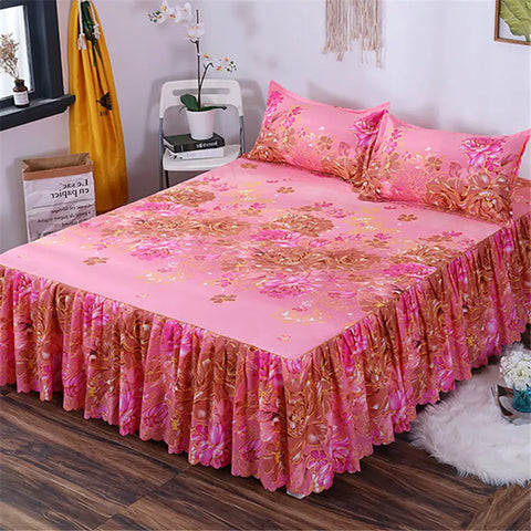 3pcs Bedding Bed Skirt With 2pcs Pillowcases Wedding Bedspread Bed Sheet Mattress Cover Full Twin Queen King Size Bedsheets