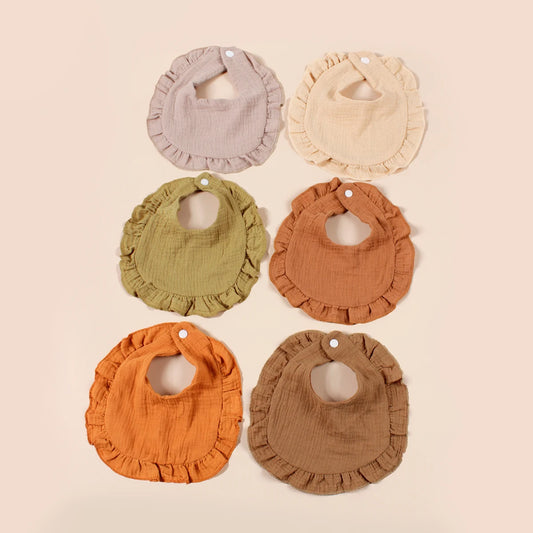 Hot Sale Children Bib Set Cotton Muslin Toddler Baby Comfort Saliva  Color Dorp Shape Towel Solid With Button Kid Bibs