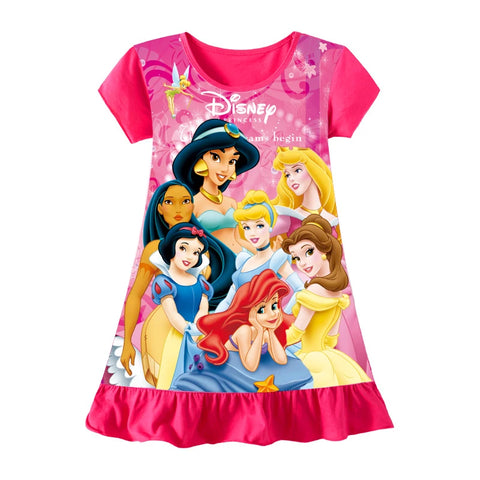 Mermaid Anna Elsa Dress Girls Nightdress Clothes Cartoon Pajamas Children's Clothing ShortSleeve Pajamas Dress Kids Family Wear